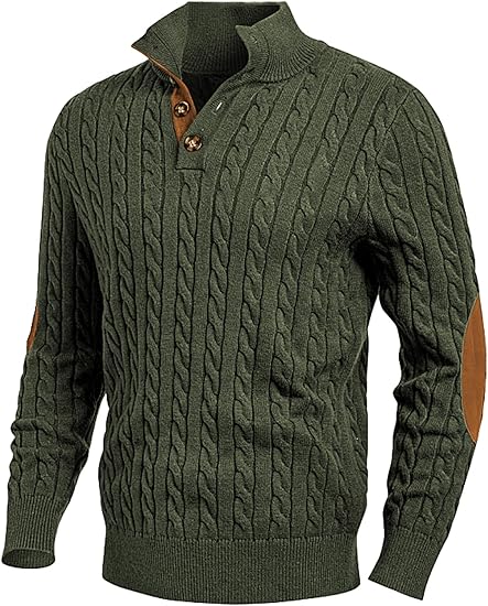 Men's Cable Knit Pullover Sweater Casual Long Sleeve Stand Collar