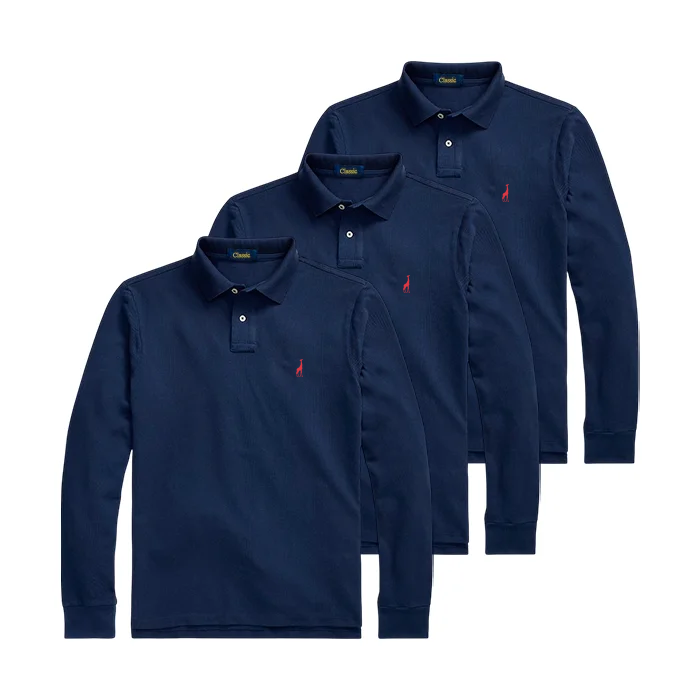 3-Pack Classic Mesh Long-Sleeve Polo Shirts