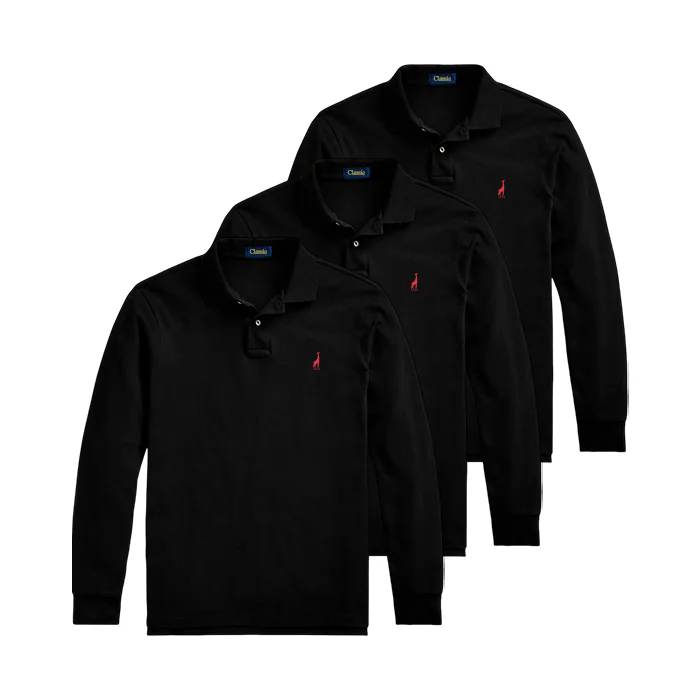 3-Pack Classic Mesh Long-Sleeve Polo Shirts