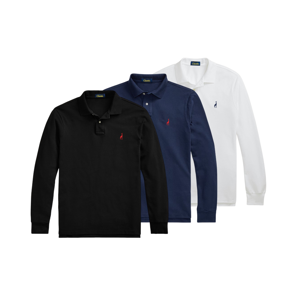 3-Pack Classic Mesh Long-Sleeve Polo Shirts