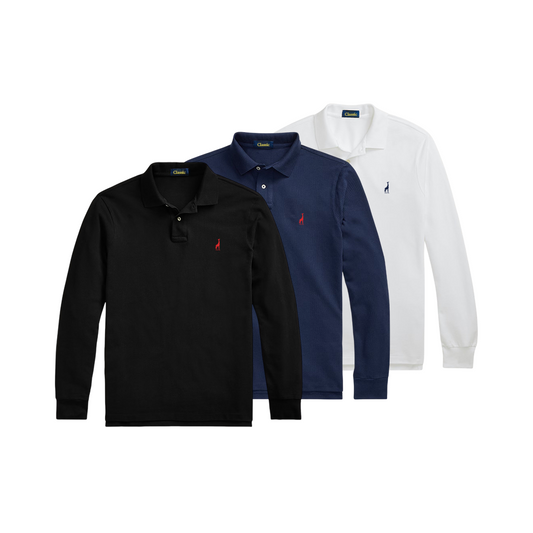 3-Pack Classic Mesh Long-Sleeve Polo Shirts